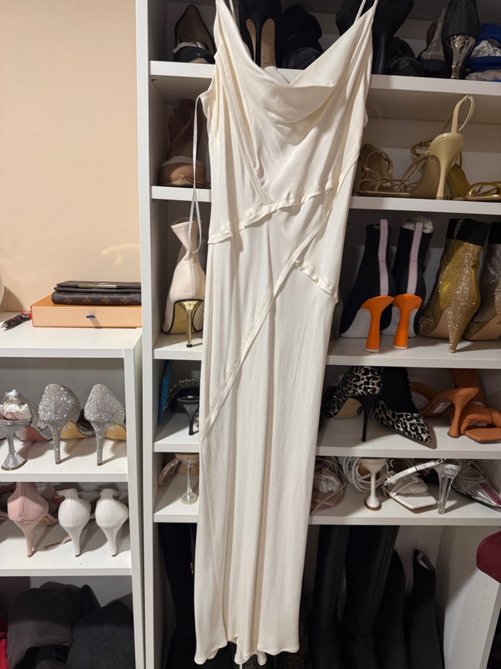 Zara Ivory Cowl Neck Maxi Slip Dress